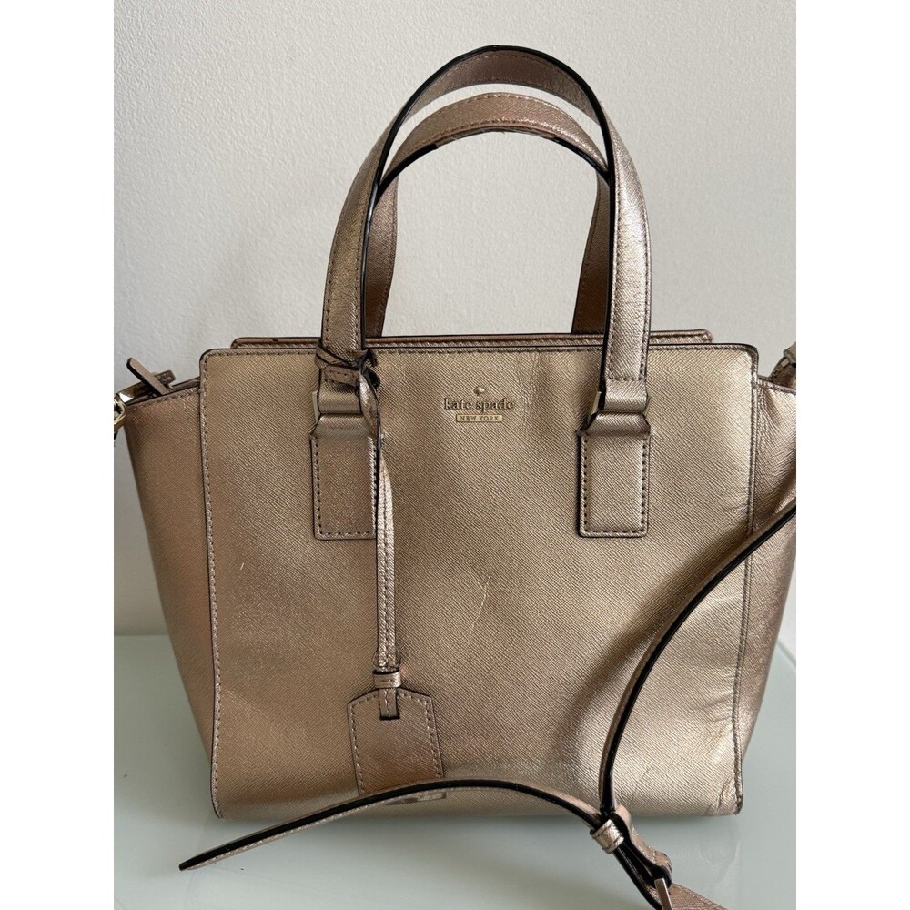 Kate Spade New York Metallic Rose Gold Saffiano Leather Satchel Crossbody Bag